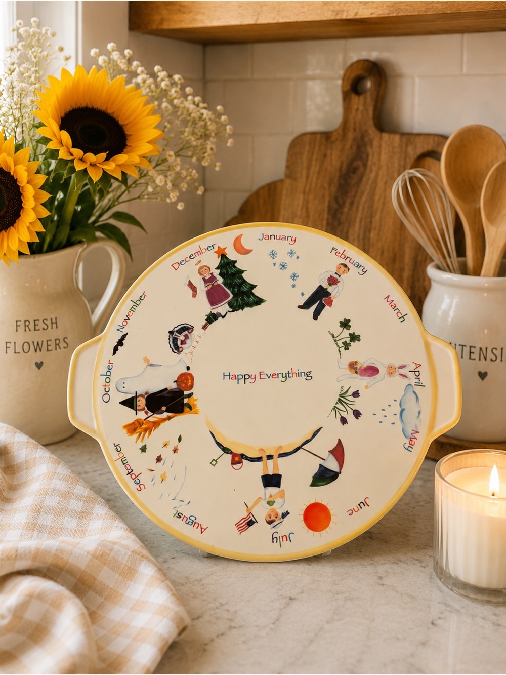 Bed Bath & Beyond Happy Everything Calendar Months Holiday Serving Platter